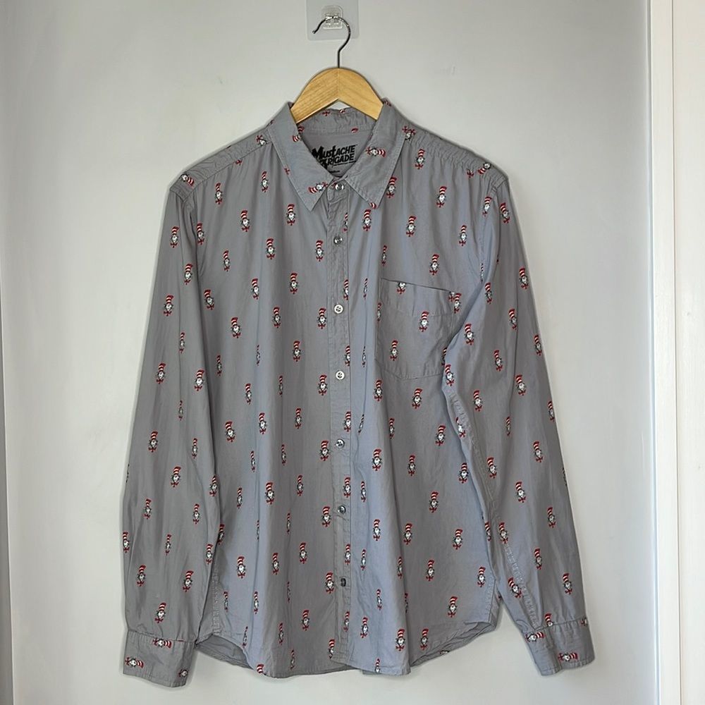 Urban Outfitters Gray Button-Down Shirt with Red & White Pattern